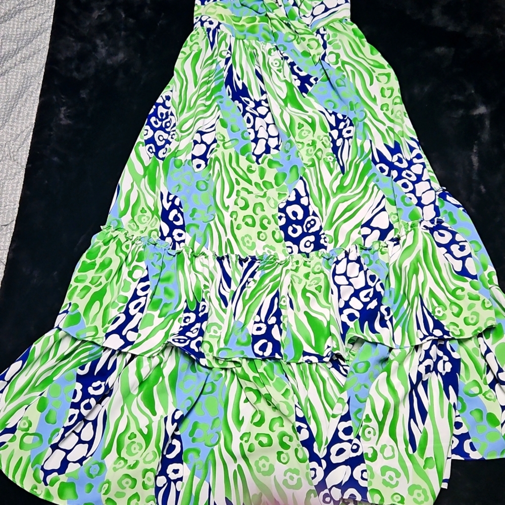 Vibrant Green and Blue Patterned Maxi Dress - Picture 4 of 4